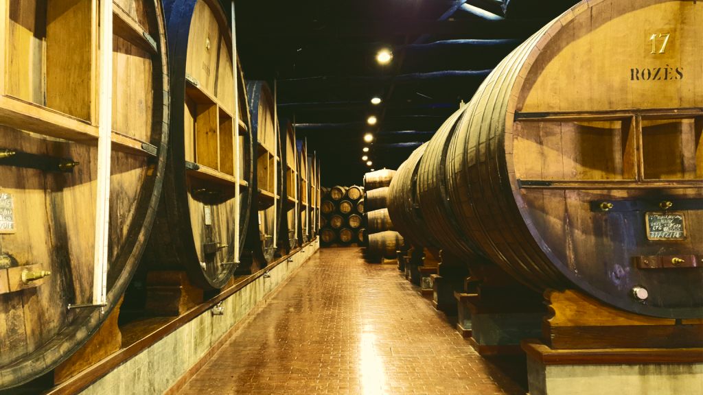 Wine cellar with large Port wine barrels